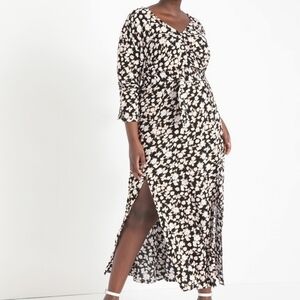 Eloquii Floral Double Slits Long Sleeve Maxi Dress